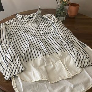 White and Navy Striped Button Down